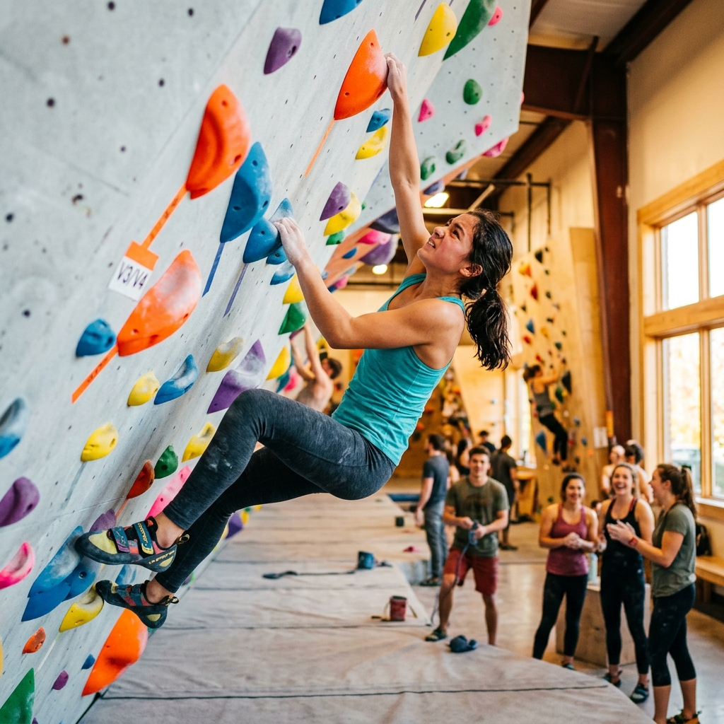 Youth bouldering at Grand River Rocks Waterloo